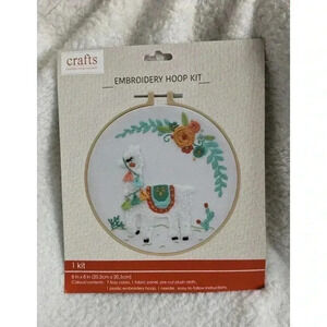 Embroidery Hoop Kit Llama & Flowers, Adult Or Youth Craft 8"x8", New, Sealed